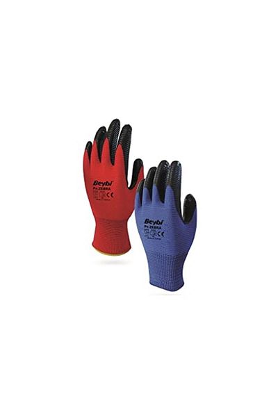 Beybi Pn Zebra Blue Polyester Knitted Nitrile Gloves (Size 9, 12 Pairs)