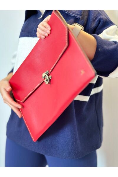 Tuvita Collection Bodrum %100 Gerçek Deri El Yapımı Erkek Kadın Unisex A4 Evrak Portföy Clutch Çanta Macbook Kılıfı