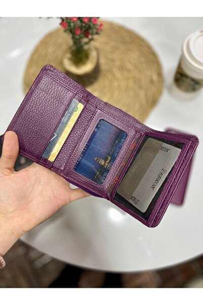 DERKON Life Flowering Small Useful Genuine Leather Purple Women's Wallet That Can Fit Any Bag