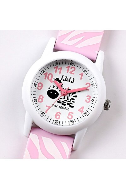 Q&Q White Lilac Zebra Patterned Waterproof Girl's Wristwatch with Numerals