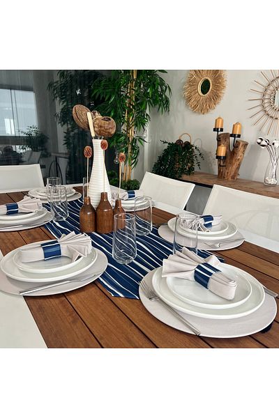 desen izmir New Season American Service - Wavy Striped Pattern, 6 Plates and 6 Napkin Rings