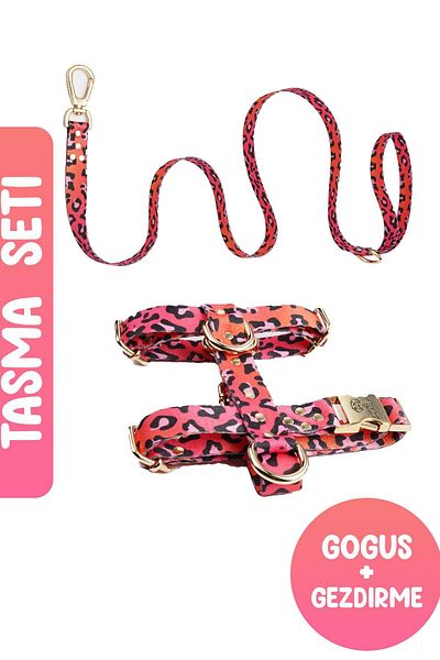 TheTailor Anti-Escape Leash Pink Leo Leash Set Chest Leash and Travel Leash