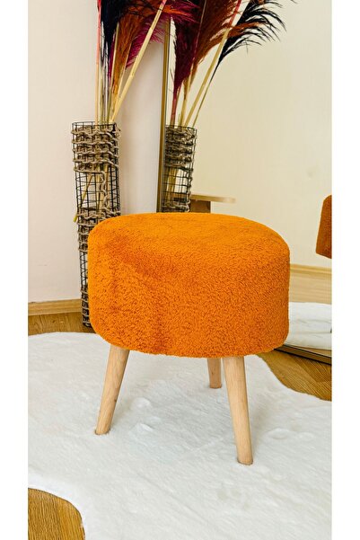 Bounteous Ahşap Ayaklı Teddy Kumaş  Dekoratif Puf Bench