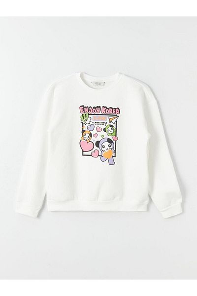LC Waikiki LCW Kids Crew Neck K-Pop εμπριμέ μακρυμάνικο φούτερ για κορίτσια