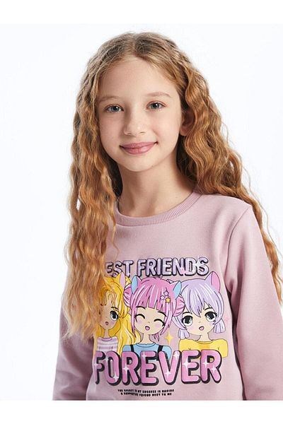 LC Waikiki LCW Kids Girl - суичър с дълъг ръкав с щампа с кръгло деколте