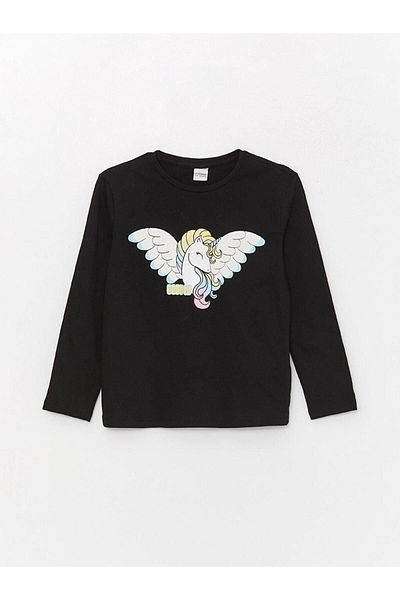LC Waikiki LCW Kids Fete - Tricou cu mânecă lungă imprimat cu decolteu