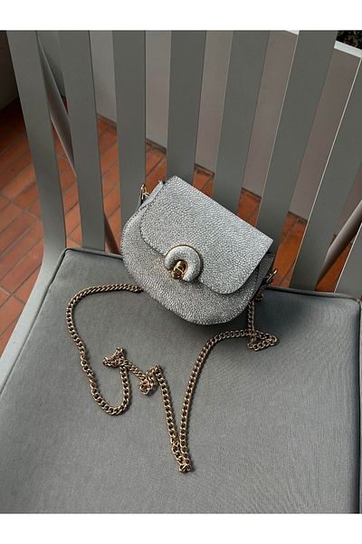 minebag Geantă de damă Mini Popy Crossbody - curea cu lanț și argintiu strălucitor