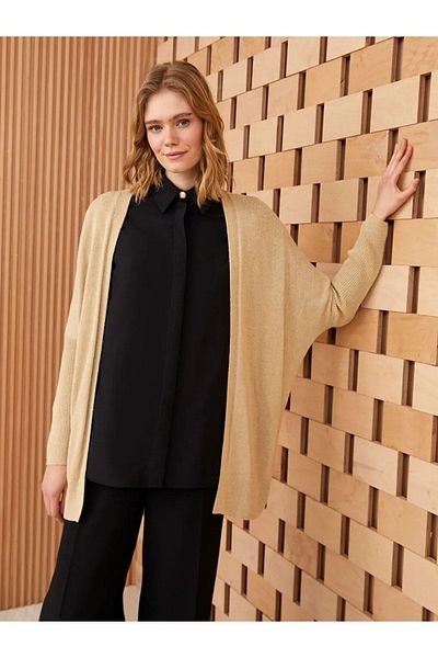 LC Waikiki LCW Modest Shawl Collar Plain Long Sleeve Oversize Women's Knitwear Cardigan