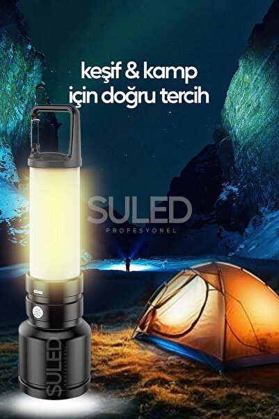 SULED USB Şarjlı El Feneri ve Kamp Lambası 4 Modlu 10W A+ Led Işık Outdoor Askı Aparatlı Lityum Pilli
