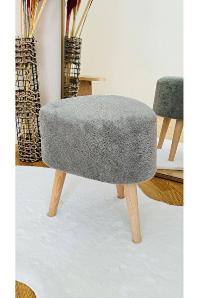 Bounteous Asimetrik Kesim Ahşap Ayaklı Teddy Kumaş Dekoratif Puf Bench