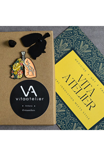 Vita Atelier Doktorlara özel tasarım broş 19- Akciğer ve Sarı Çiçekler