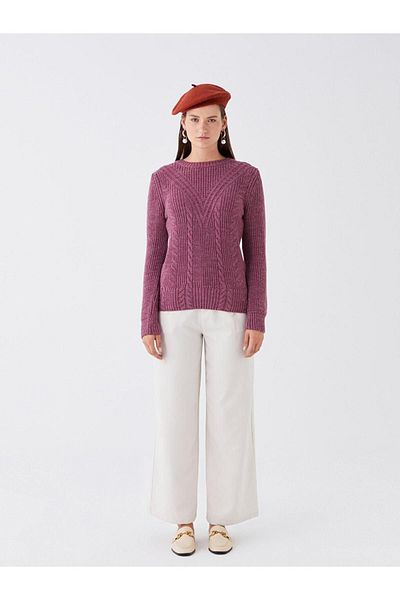 LC Waikiki LCWAIKIKI Basic Crew Neck Openwork Long Sleeve Women's Knitwear Sweater