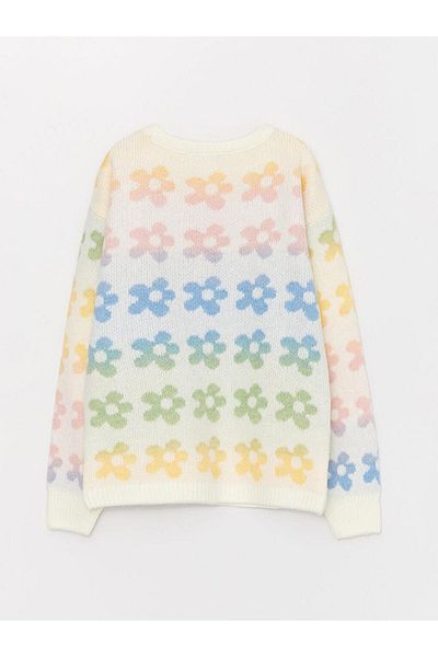 LC Waikiki LCW Kids Girl - Crew Neck Patterned Long Sleeve Knitwear Sweater