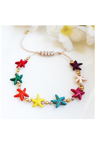 Bijustore Mixed Color Starfish Women's Adjustable Elevator Lock Anklet