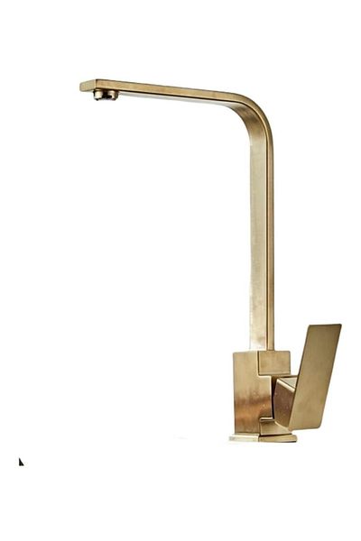 İSAOĞLU YAPI Matte Gold - Brushed Kitchen Faucet, Gold Sink Tap, Square Fixture