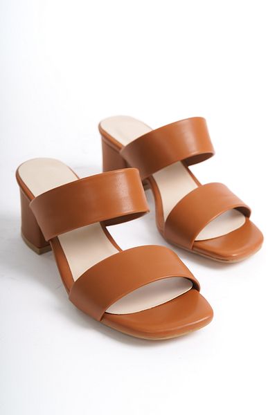 İDOL SHOES Women's Vegan Leather - Double Striped Heeled Slippers