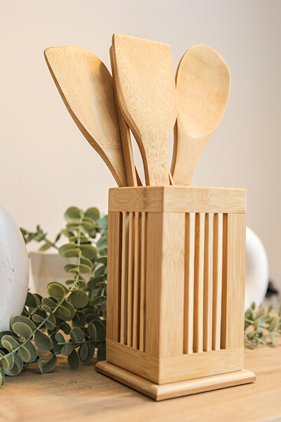 Homeland Bamboo 5 Piece Stand Spoon Set