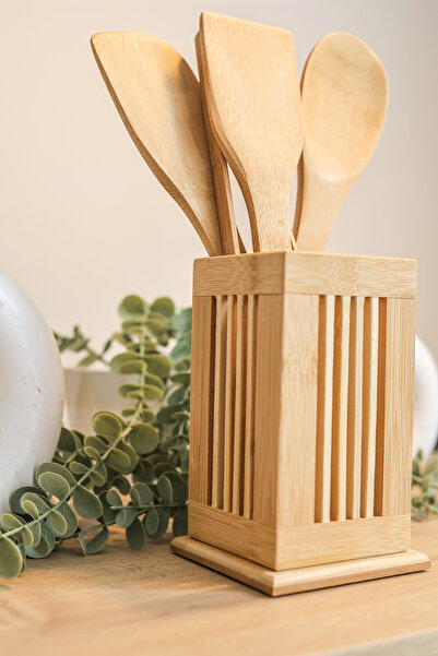 Homeland Bamboo 5 Piece Stand Spoon Set