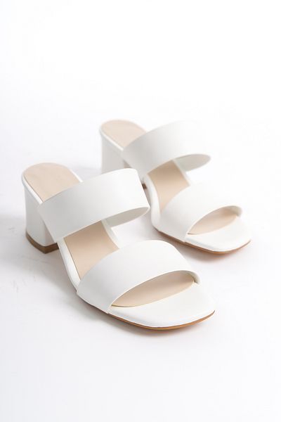 İDOL SHOES Women's Vegan Leather - Double Striped Heeled Slippers