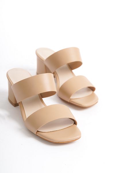 İDOL SHOES Women's Vegan Leather - Double Striped Heeled Slippers