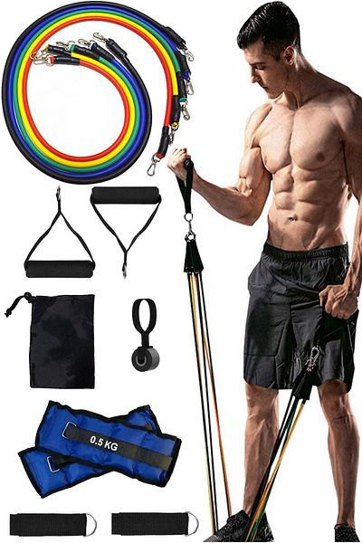 Jet 12 Piece Pilates and Power Tire Set with Bag - With Door Back Attachment, 5 Different Resistors