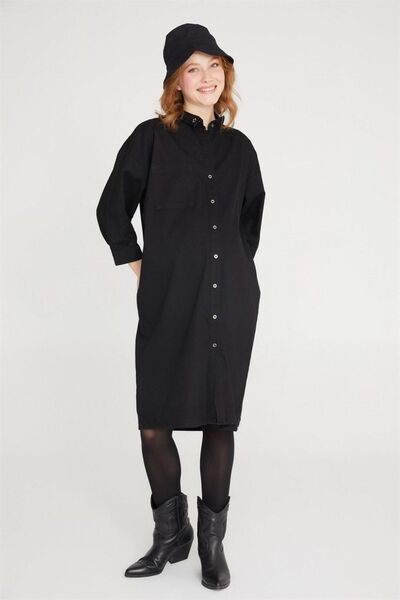 VAVIEN Hamile Siyah Gömlek Elbise 1021