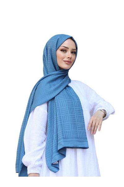 ŞahTan Cotton Jacquard Cyprus Patterned Shawl - Petrol Color