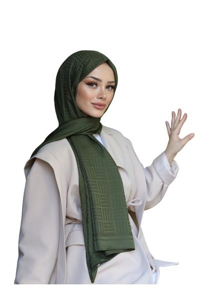 ŞahTan Jacquard Cotton Match Patterned Shawl - KHAKI