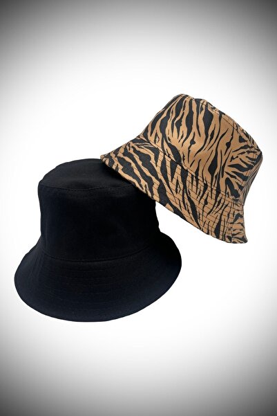 La Sol Yaz Modası Bucket Balıkçı Kova Şapka 2 Adet Unisex Erkek Kadın Leopar Siyah
