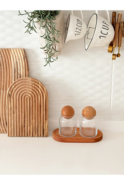 Minika Home طقم مرطبان زجاجي سعة 300 مل - مع حامل خشبي وغطاء كروي مكون من قطعتين
