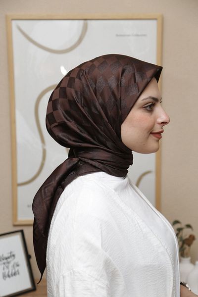 ŞahTan Cotton Jacquard Jacquard Scarf - Silky with Checkerboard Pattern