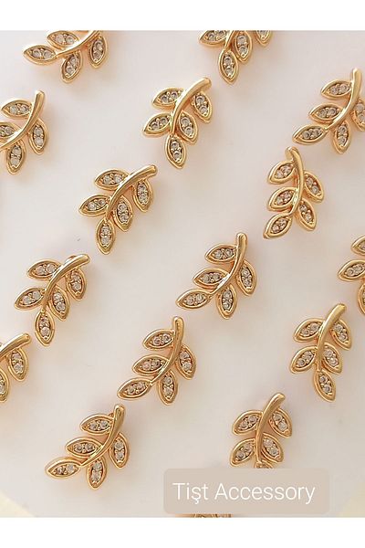 Tişt Accessory Women's Gold Xupıng Minimal Olive Branch Leaf Model 1 Pair Steel Earrings