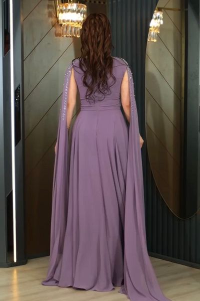 Helen Fashion Jewelled Chiffon Evening Dress - Design and Pearl Detailed Dress