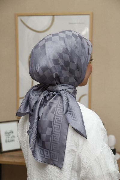 ŞahTan Cotton Jacquard Jacquard Scarf - Silky with Checkerboard Pattern