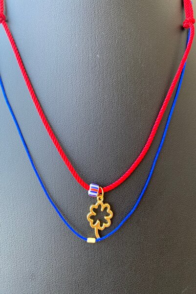 Shepidi 2'li yonca figürlü kırmızı ip kolye