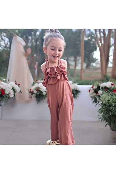 BEBEĞİME ÇORAP Fırfırlı Boyundan Bağlamalı Çocuk Tulum Salopet