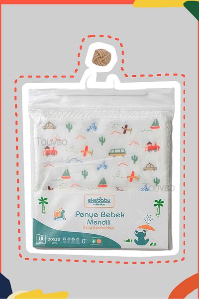 Ekebaby Eke Baby Patterned 100% Cotton Luxury Combed Cotton 10-Piece Wipes Newborn Mouth and Back Sweat Cloth