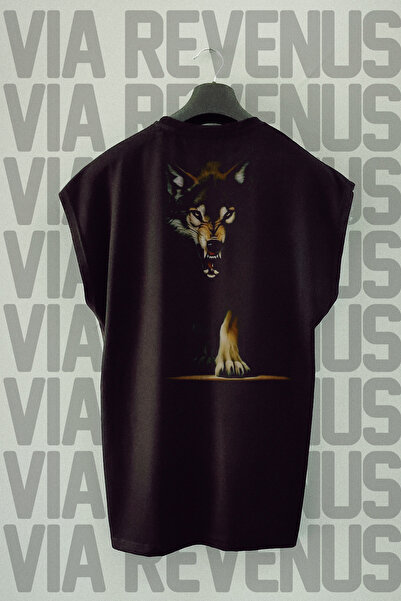 Vordevia Tricou sport supradimensionat cu imprimeu Black Wolf - Mâneci zero