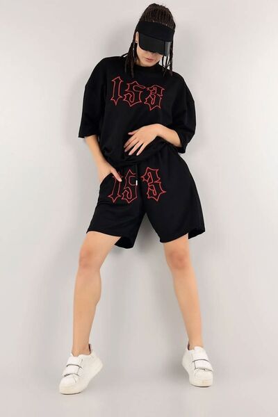 Boi Unisex Gothic Style 153 Printed Oversize T-shirt and Shorts Set - Summer