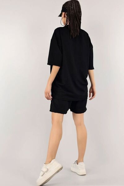 Boi Unisex Gothic Style 153 Printed Oversize T-shirt and Shorts Set - Summer