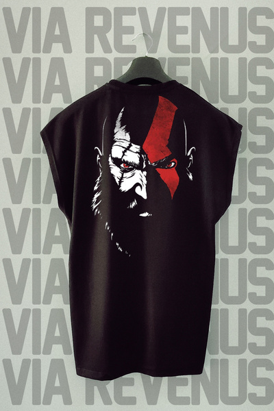 Vordevia Tricou sport negru supradimensionat Kratos - imprimat pe spate, mâne...