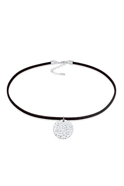 ELLI Halskette Choker Coin Gehämmert Band Textil 925 Gümüş