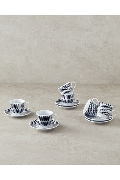 English Home Dolly Black Porcelain Coffee Cup Set - 12 Pieces for 6 People