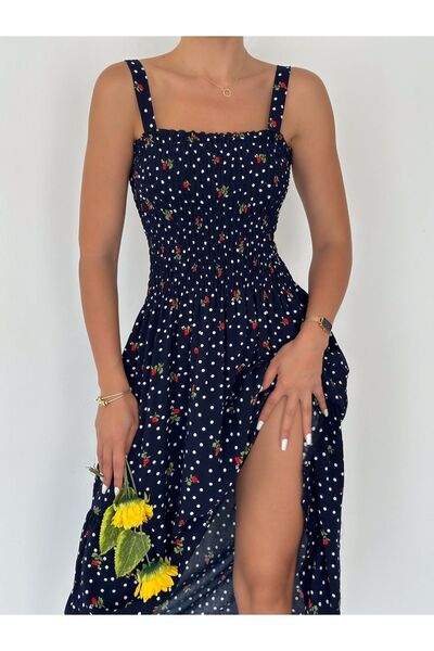 YUSUF CAN KARATAŞ KARATAŞ GİYİM 125 Cm Rochie de podea cu bretele din viscoza