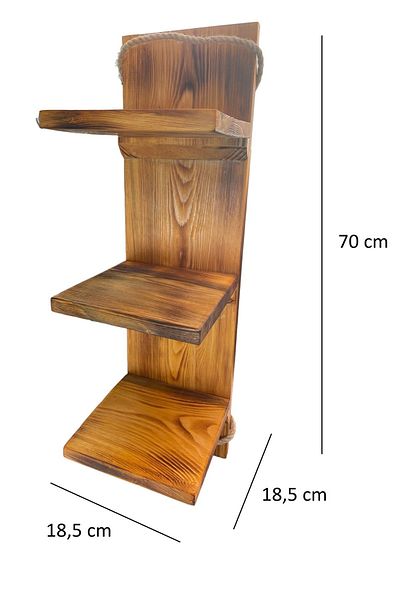 GMGÖKMAVİ Shelf 3-Piece Wicker Rope Hanger Pine Wood Antique