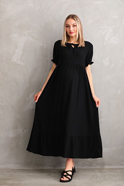 Miss Dünya Lissa Yaka Kurdele Detaylı Dokuma Hamile ve Lohusa Elbisesi