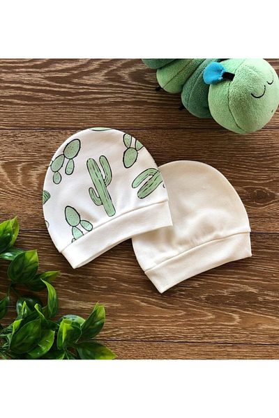 PATSAN 2-Piece Organic Cotton Baby Hat Beanie Set Cactus