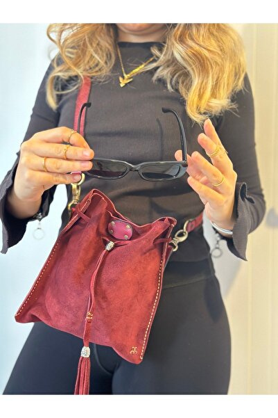 Tuvita Collection Bodrum % 100 Gerçek Süet Deri El Yapımı Omuz Askılı Büzgülü...