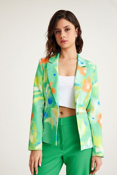 MANGOSTEEN Women's Fit Blazer Jacket - Short Patterned