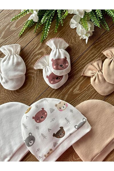 Renkli Puset Organic 6-Piece Newborn Baby Gloves Hat Set Bears